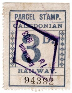 (I.B) Caledonian Railway : Parcel Stamp 3d (Kirriemuir)