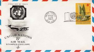 United Nations 1963 FDC Sc UC6 8c Air Mail Envelope Artcraft Cachet New York