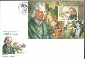 CENTRAL AFRICA 2013 150th MEMORIAL ANNIVERSARY JACOB GRIMM S/SHEET FDC