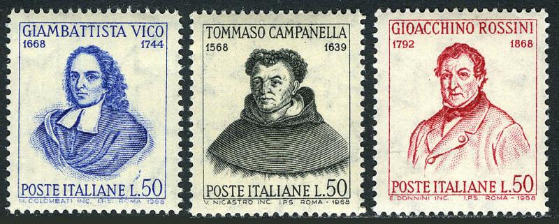 Italy 984-986,MNH. Vico,philosopher; Campanella,monk,poet; Rossini,composer,1968