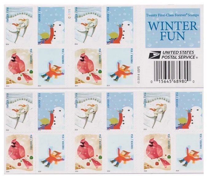 2014 Winter Fun，Forever Stamps 5 Booklets 100 pcs