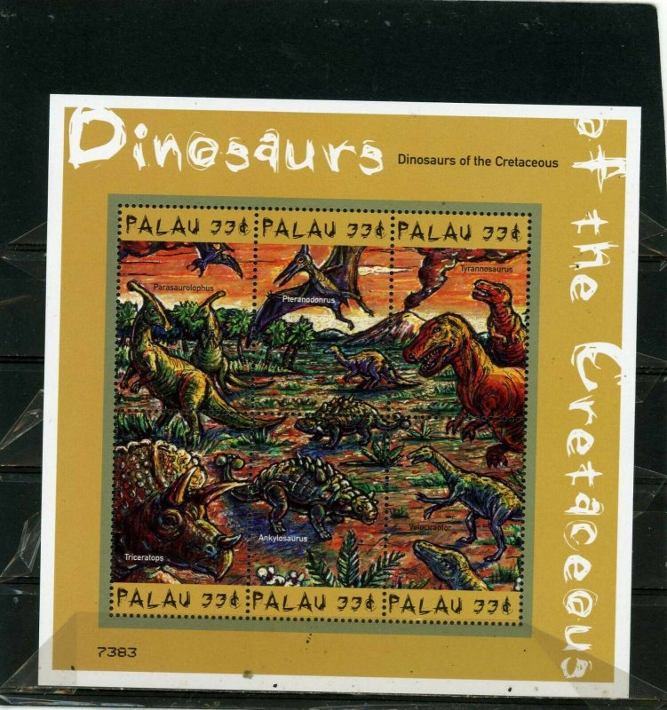 PALAU 2000 PREHISTORIC ANIMALS/DINOSAURS SHEET OF 6 STAMPS MNH