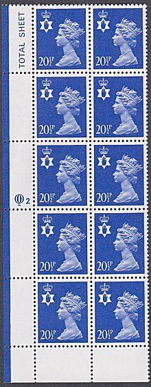 GB NORTHERN IRELAND Questa 20½p cyl block of 10 MNH....................933