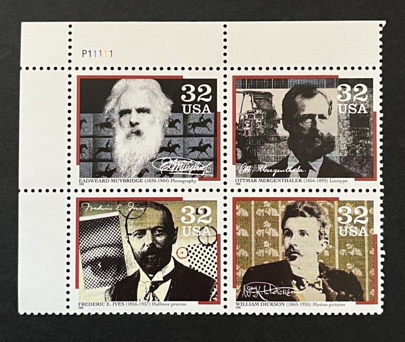 US Stamp, Scott #3064a Pl# Blk of 4, 32c Pioneers of Communication, MNH OG $2.60