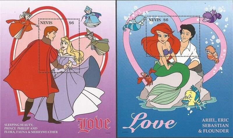 Nevis - 1996 Disney Sweethearts Sleeping Beauty Ariel - Set of 2 S/S #977-8