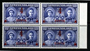 NEWFOUNDLAND CANADA 1939 Surcharged 4 Cents Royal Visit BLOCK OF FOUR SG 274 MNH