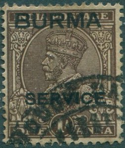 Burma official 1937 SGO4 1a brown KGV with BURMA SERVICE ovpt FU