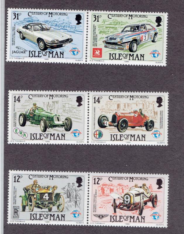 ISLE OF MAN - SET OF 3 PAIRS, # 284-286, MOTORING, 1985, MNH, 12, 14 & 31 pence