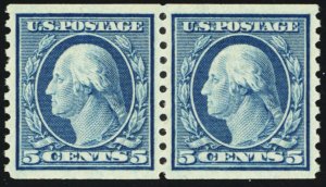 496, Mint NH Superb 5¢ Coil Pair - PSE Certificate Graded 98 * Stuart Katz