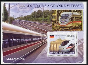 COMORO IS - 2008 - German High Speed Trains - Perf Min Sheet - MNH