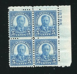 637 Roosevelt 5¢ Stamp Plate Block MNH 1927