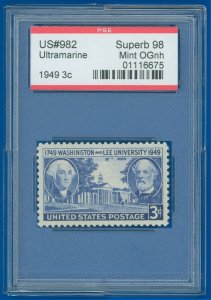 US Scott #982, Mint-OG-NH, Encapsulated Graded SUPERB 98 by PSE, SMQ $50.00 ~(SK