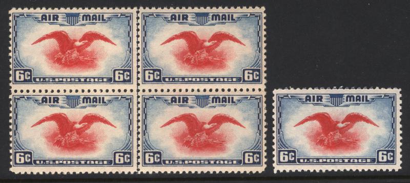 C23c 6c Ultra & Carmine 1938 Air Post Error C/L Block of 4 MNH