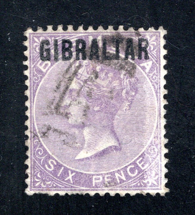 Gibraltar  SC# 6  F/VF, Used, 6p violet, CV $250.00  ......  2440006
