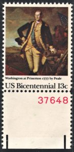 SC#1704 13¢ Washington at Princeton 1777 by Peale Plate Single (1977) MNH