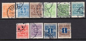 Denmark 1921-27 Postage Due Solid Background 10 Values to 1k VF Used CV$90