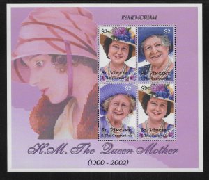 St. Vincent 3067 Queen Mother mini-sheet MNH c.v. $6.00