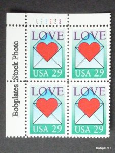 BOBPLATES #2618 Love Upper Left Plate Block #U22223 F-VF NH SCV=$2.75