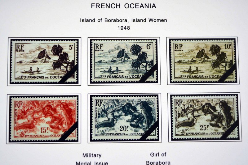 COLOR PRINTED FRENCH OCEANIA 1892-1956 STAMP ALBUM PAGES (27 illustrated pages)