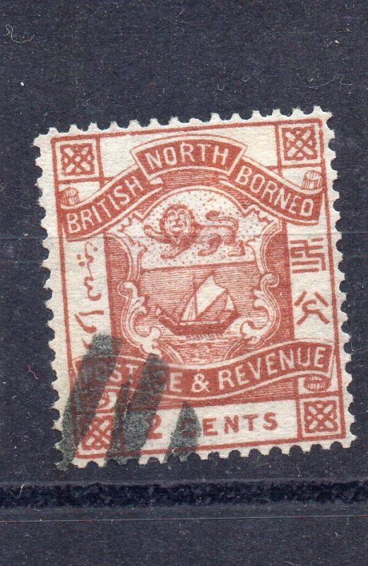 NORTH BORNEO Queen Victoria 1886 2  Cents Brown  SG 25 VFU