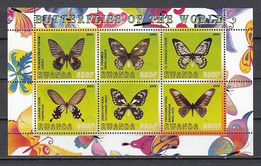 Rwanda, 2009 Cinderella issue. Butterflies sheet. ^