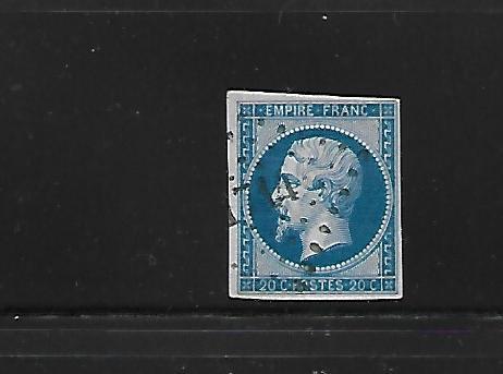 FRANCE - SCOTT #16 - EMPEROR NAPOLEON-BONAPARTE - 20C - BLUE, GREENISH - IMPERF