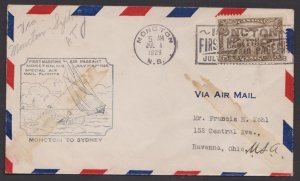 CANADA - 1929 MARITIME AIR PAGEANT MONCTON to SYDNEY FIRST FLIGHT COVER FFC