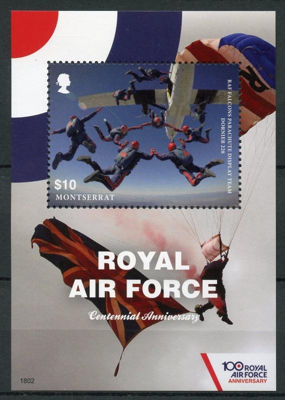 Montserrat 2018 MNH Royal Air Force RAF Falcons 100th 1v S/S Aviation Stamps