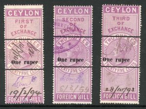 Ceylon Foreign Bill BF64 1r on 2r25 1st 2nd and 3rd Exchange