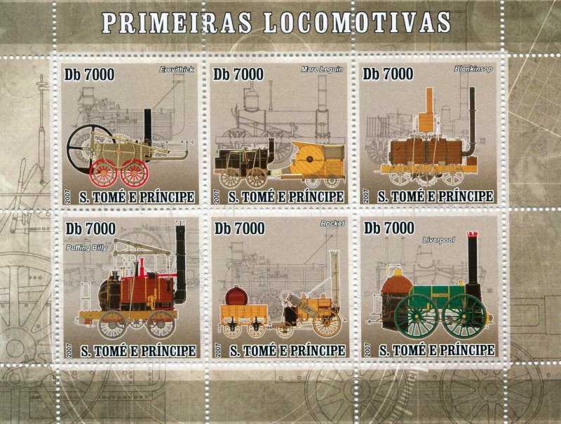 Sao Tome & Principe 2007 FIRST LOCOMOTIVES Sheet Perforated Mint (NH)
