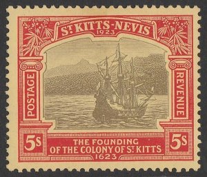 ST. KITTS-NEVIS 1923 Tercentenary 5/- black & red/pale yellow.