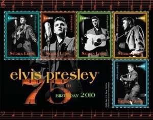 Sierra Leone 2010 - Elvis Presley 75th Birthday Sheet of 5 Stamps Scott 3065 MNH