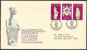 CAYMAN ISLANDS 1978 QE2 Coronation Anniversary Set on Cachet FDC Sc 404a-404c