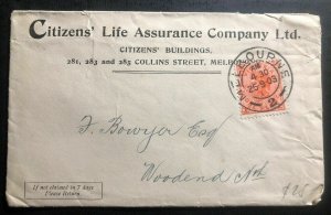 1903 Melbourne Australia Commercial cover To Woodend Citizens Life Assurance