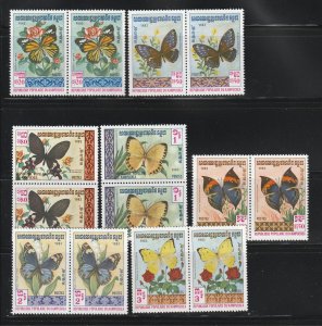 Cambodia 386-392 Pairs Set MNH Insects, Butterflies (B)