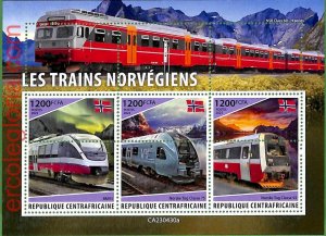 B1299 - Centrafricaine - ERROR MISPERF Stamp Sheet - 2023 - Transport, TRAIN-