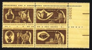 1972 Colonial Craftsmen Plate Block Of 4 8c Postage Stamps - Sc# 1456-1459 - ...