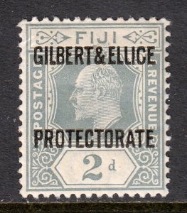 GILBERT & ELLICE ISLANDS — SCOTT 3 (SG 3) — 1911 2d GREY W/OVPT. — MH — SCV $20