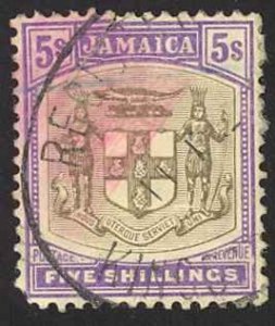 Jamaica Sc# 45 Used (b) (stain) 1905-1911 5sh Queen Victoria