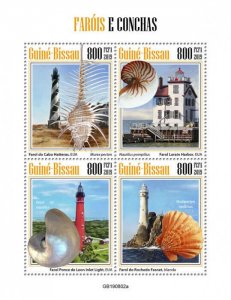 Guinea-Bissau 2019 MNH Lighthouses & Seashells Stamps Murex Sea Shells 4v M/S