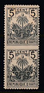 Haiti 1896 5c Vertical Pair, Imperf Horizontally VLM Mint. Scott 41 var