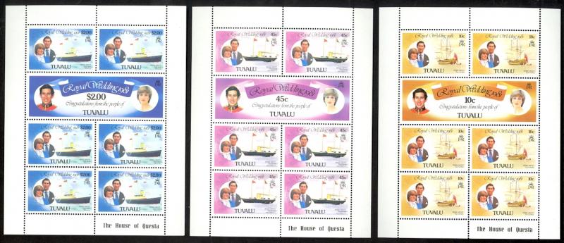 TUVALU 1981 CHARLES AND DIANA Royal Wedding Set in Sheetlets Sc 157-162 MNH