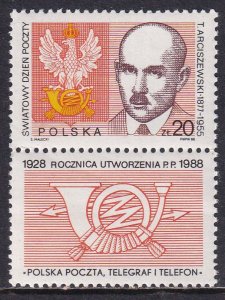 Poland 1988 Sc 2868 World Post Day Stamp MNH with Label