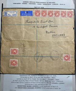 1939 Forcados Nigeria Airmail Registered Cover To Hospital Dublin Ireland