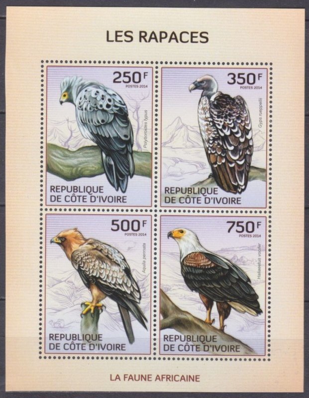 2014 Ivory Coast Cote d'Ivoire 1554-1557KL Birds of prey 8,50 €