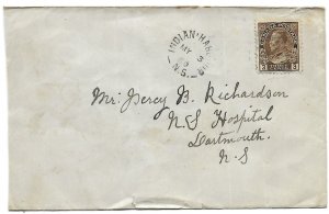 Indian Harbour, Nova Scotia to Dartmouth, Nova Scotia, Canada 1920 Cover, 3c KGV