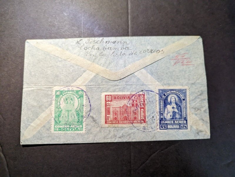 Bolivia Airmail Cover Cochabamba to Tel Aviv Palestine B Fischmann