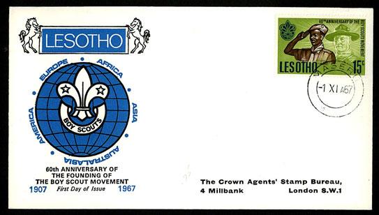 LESOTHO  1967 60th Anniversary of Scout Movement FDC