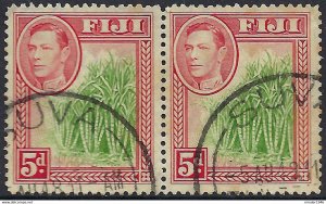 FIJI 1940 KGVI 5d Yellow-Green & Scarlet Horizontal Pair SG259 Used