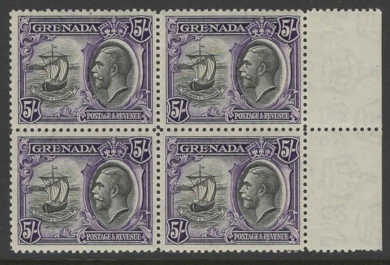 GRENADA SG144 1934 5/- BLACK & VIOLET MTD MINT BLOCK OF 4(2xMNH)